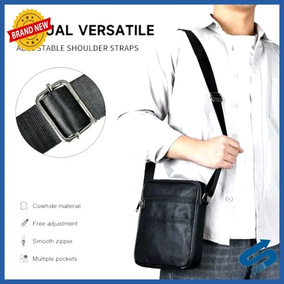 Genuine Leather Crossbody Messenger Bag for Men Work Travel Essentials